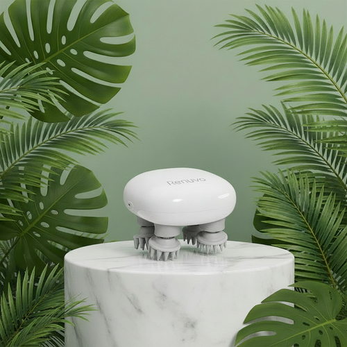 Renuvo Scalp Massager with Greenery Background